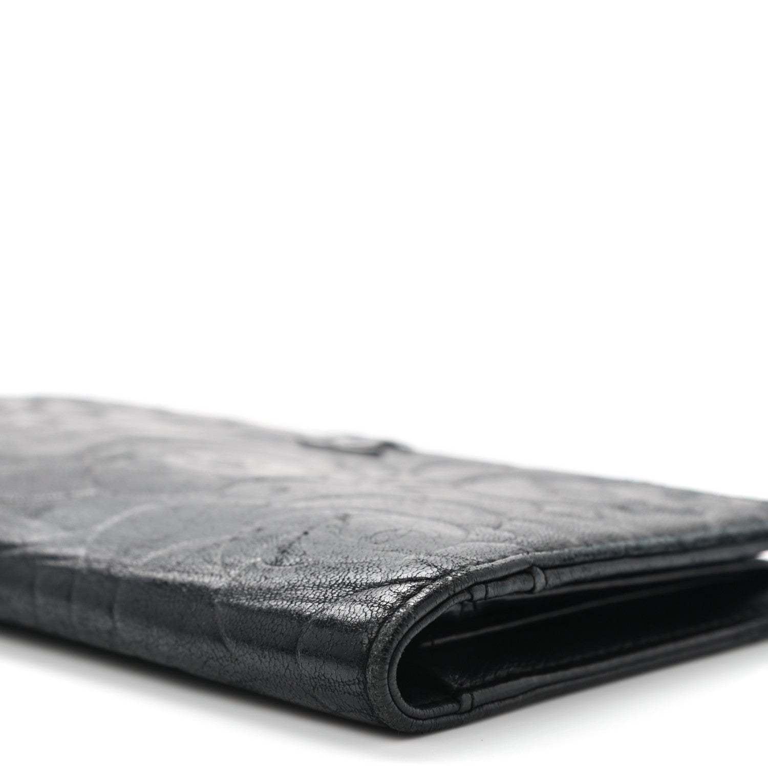 Chanel Lambskin Camellia Embossed Yen Wallet Black 8 of 13