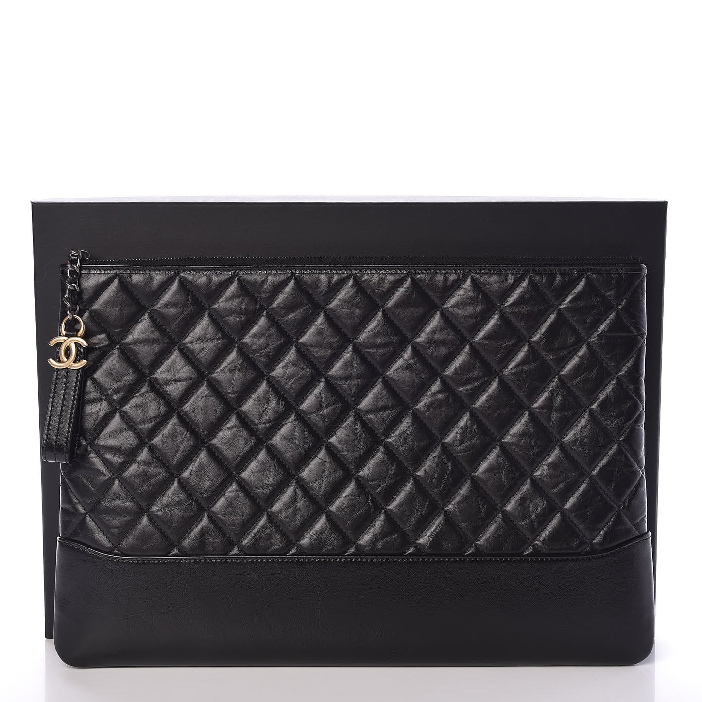 Aged Calfskin Quilted Large Gabrielle Cosmetic Case Black