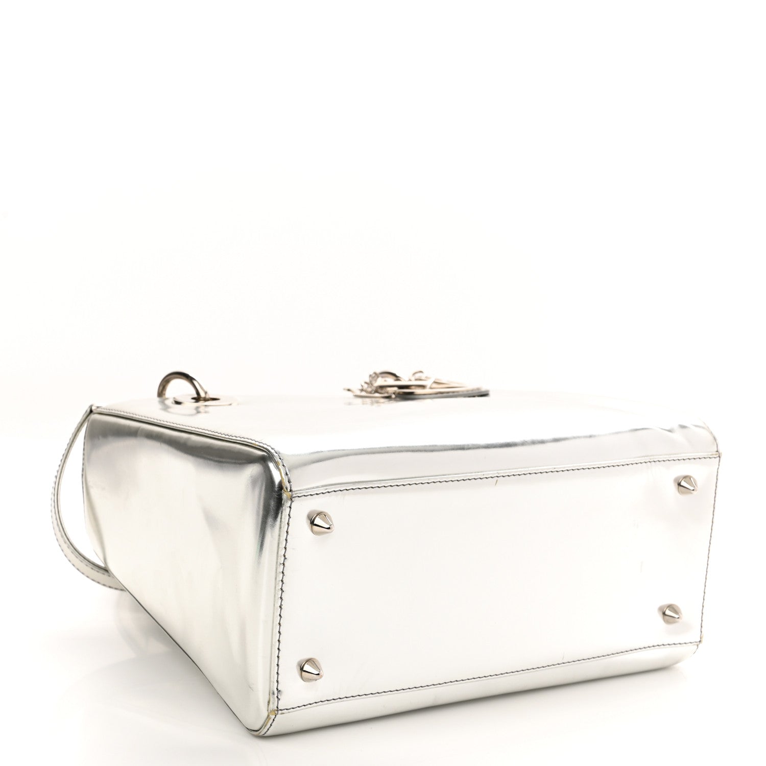 Christian Dior Metallic Patent Calfskin Medium Lady Dior Silver 4 of 15
