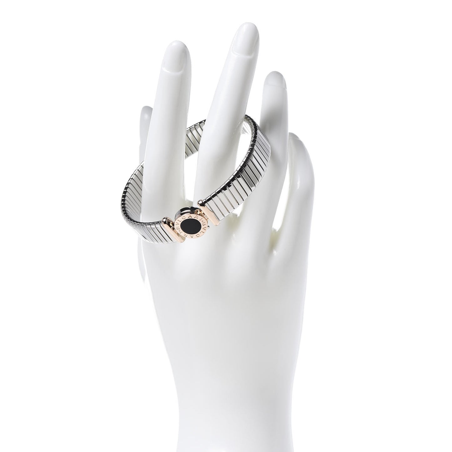 Stainless Steel 18K Rose Gold Black Onyx Tubogas Bracelet M