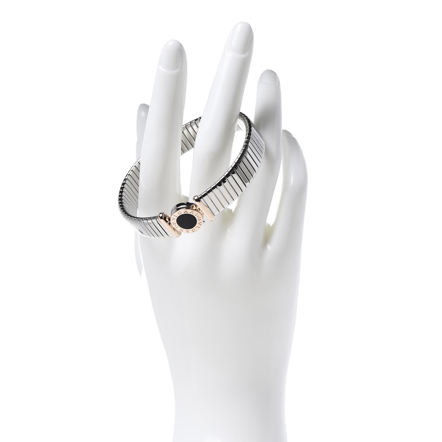 Bulgari Stainless Steel 18K Rose Gold Black Onyx Tubogas Bracelet M 2 of 4