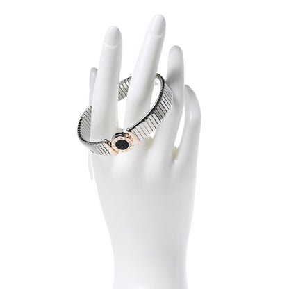 Bulgari Stainless Steel 18K Rose Gold Black Onyx Tubogas Bracelet M 2 of 4
