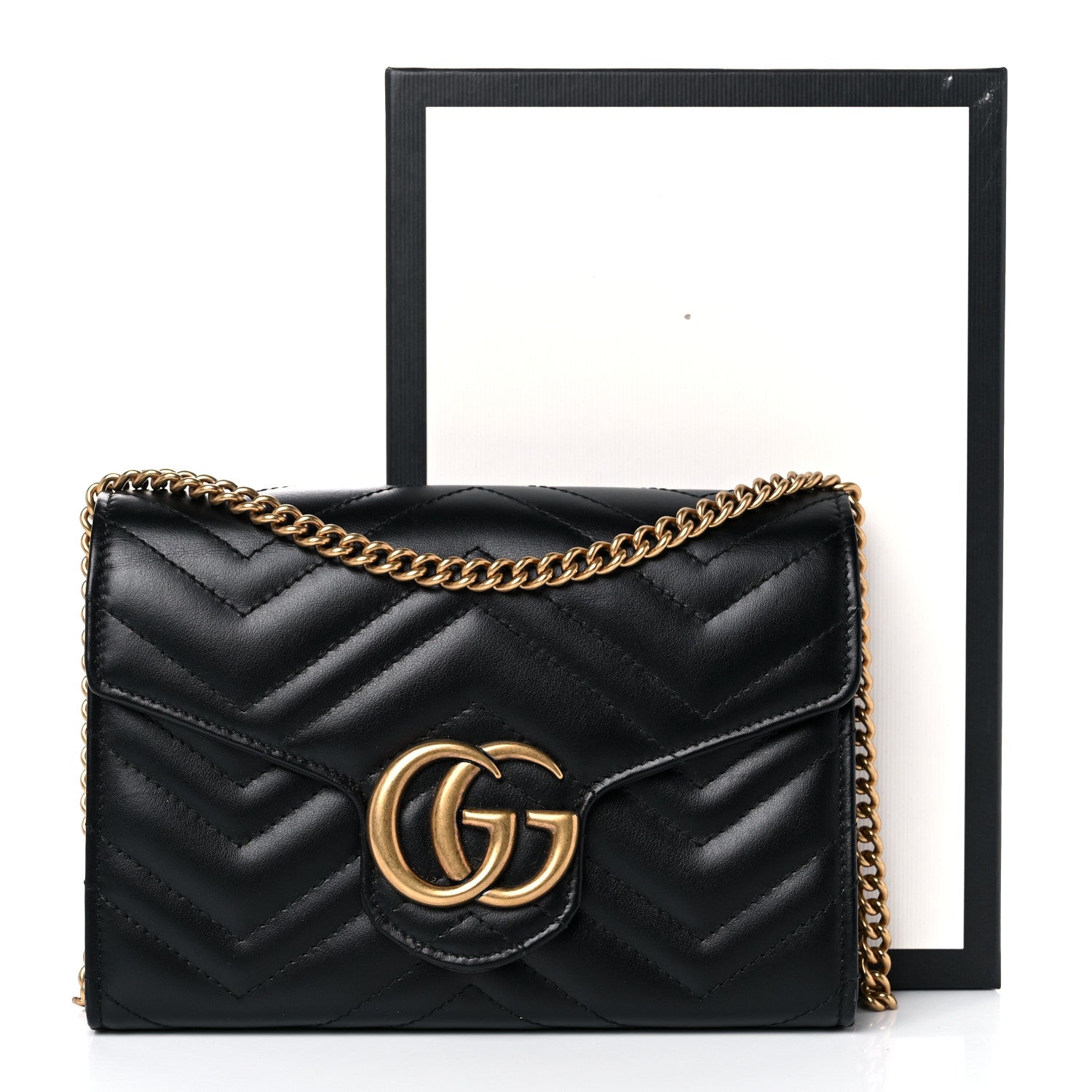 Gucci Calfskin Matelasse GG Marmont Chain Wallet Black 27 of 27