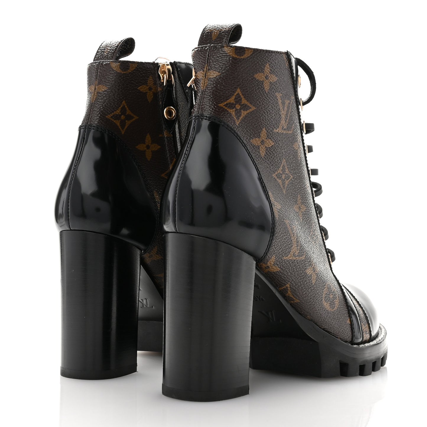 Patent Calfskin Monogram Star Trail Ankle Boots 38.5 Black