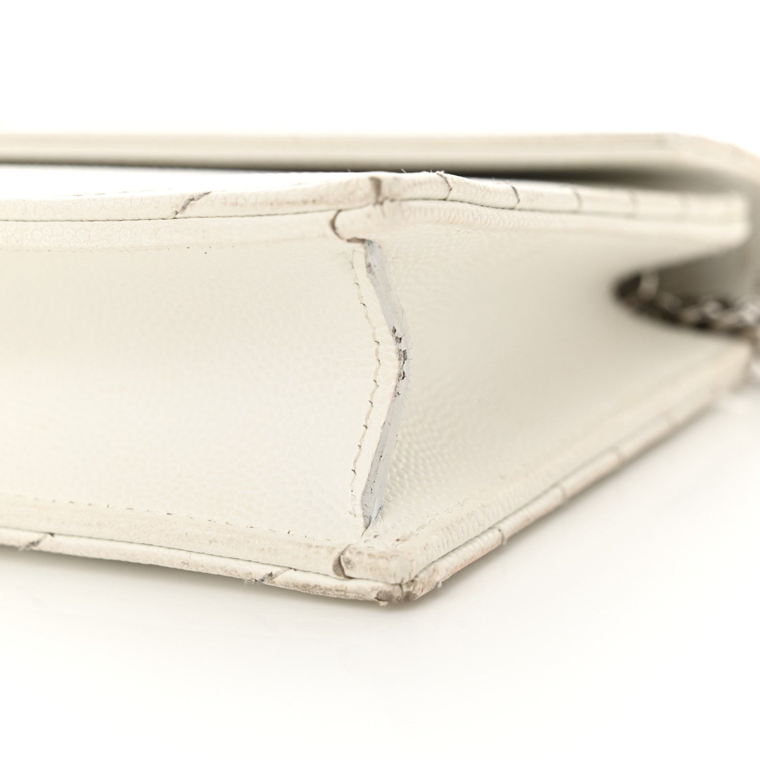 Saint Laurent Grain De Poudre Matelasse Chevron Monogram Envelope Chain Wallet Optical White 9 of 20