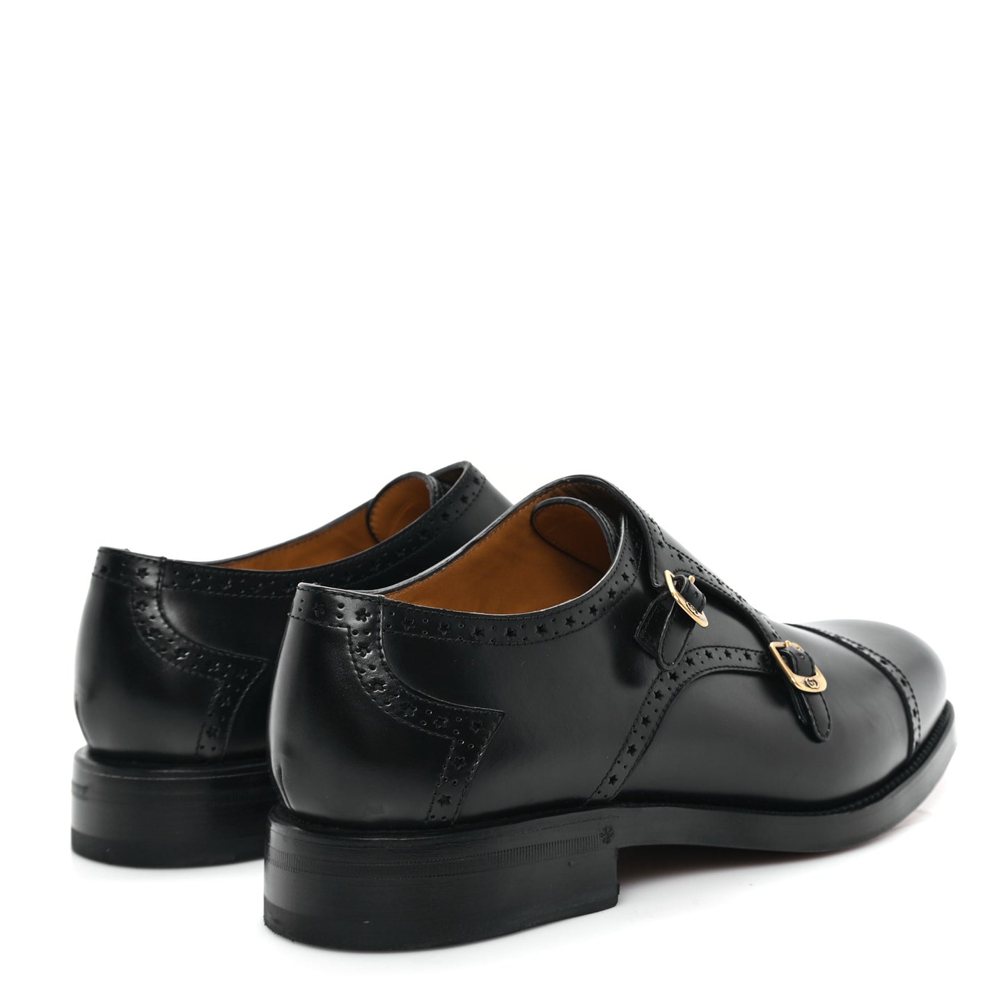 Calfskin Mens Double Monk Strap Loafers 11.5 Black