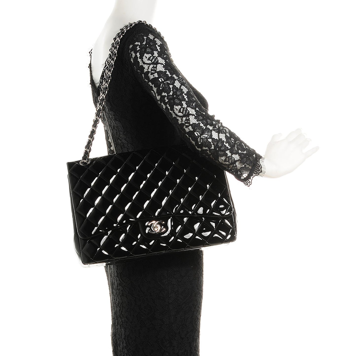 Patent Quilted Maxi Single Flap Black