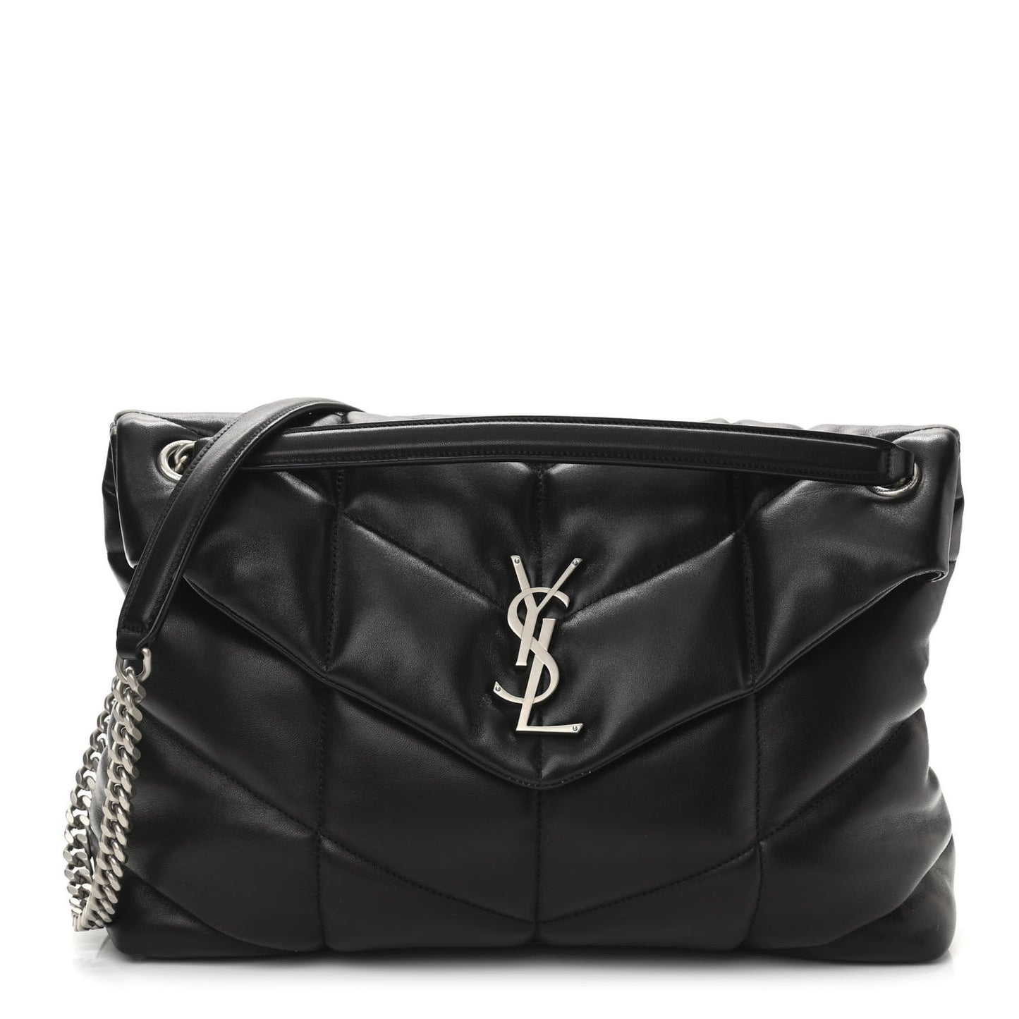 Lambskin Quilted Medium Loulou Puffer Monogram Chain Satchel Black
