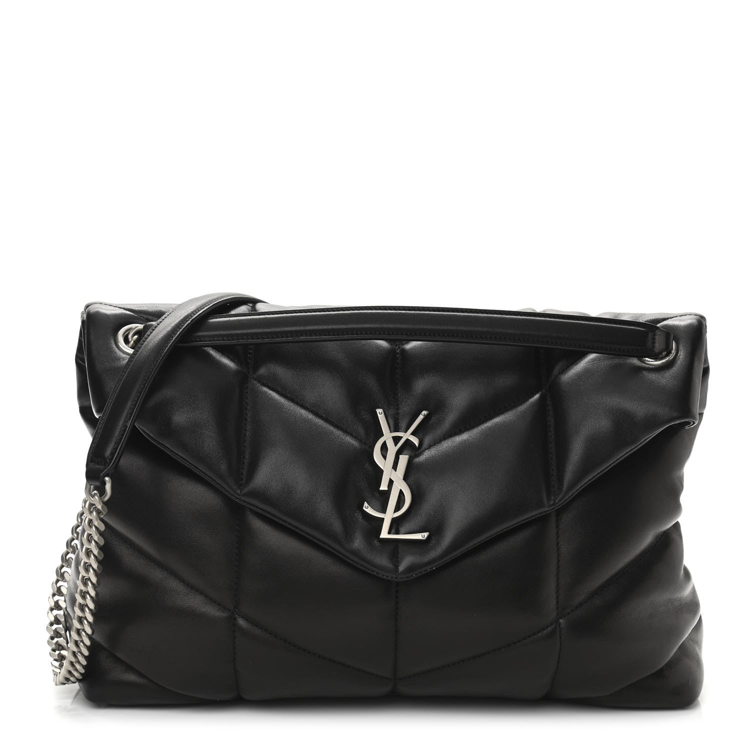 Saint Laurent Lambskin Quilted Medium Loulou Puffer Monogram Chain Satchel Black 1 of 10