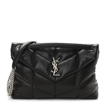 Saint Laurent Lambskin Quilted Medium Loulou Puffer Monogram Chain Satchel Black 1 of 10