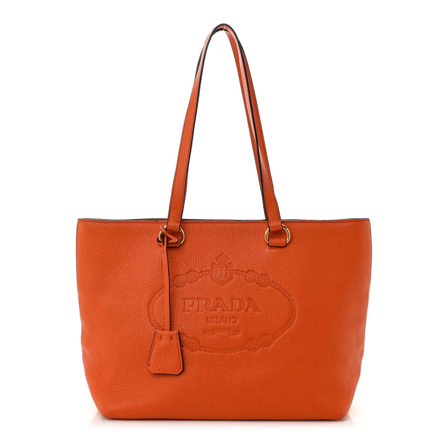 Prada Vitello Phenix Embossed Logo Tote Papaya 1 of 10