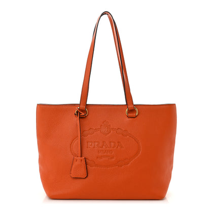 Prada Vitello Phenix Embossed Logo Tote Papaya 1 of 10