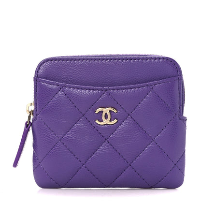 Chanel Caviar Quilted Zip Card Holder Wallet Purple 1 of 11