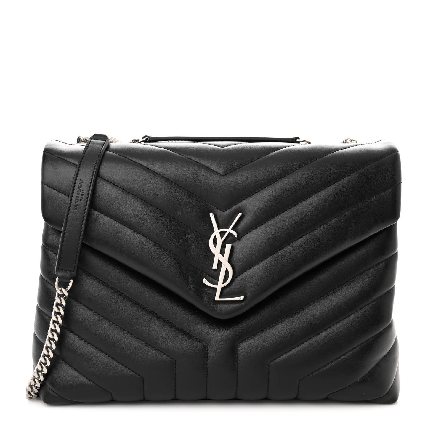 Calfskin Y Quilted Monogram Medium Loulou Chain Satchel Black