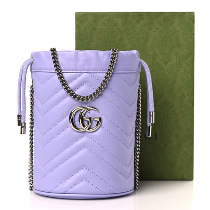 Gucci Calfskin Matelasse Heart Mini GG Marmont 2.0 Bucket Bag Lapis 10 of 10