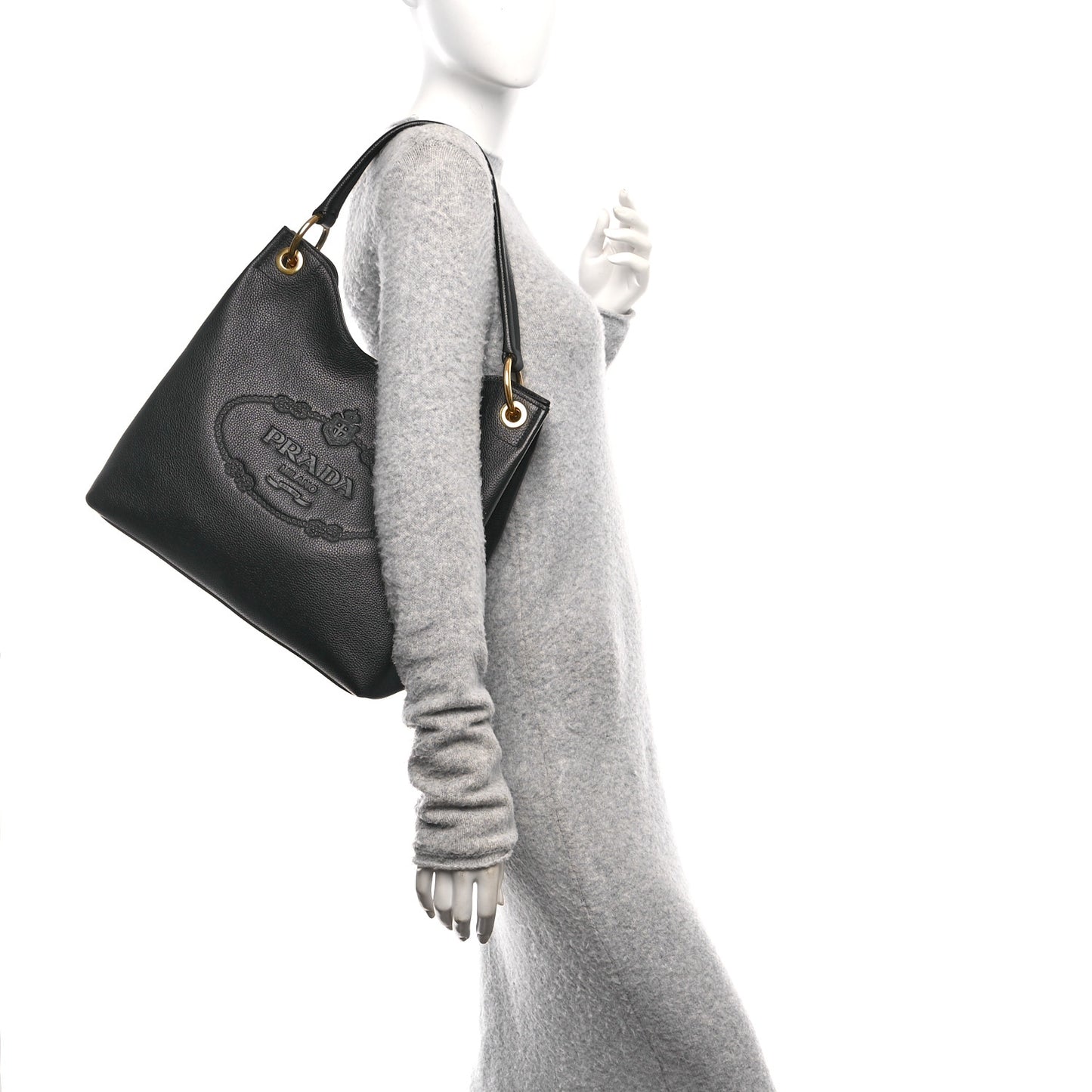 Vitello Phenix Embossed Logo Hobo Black