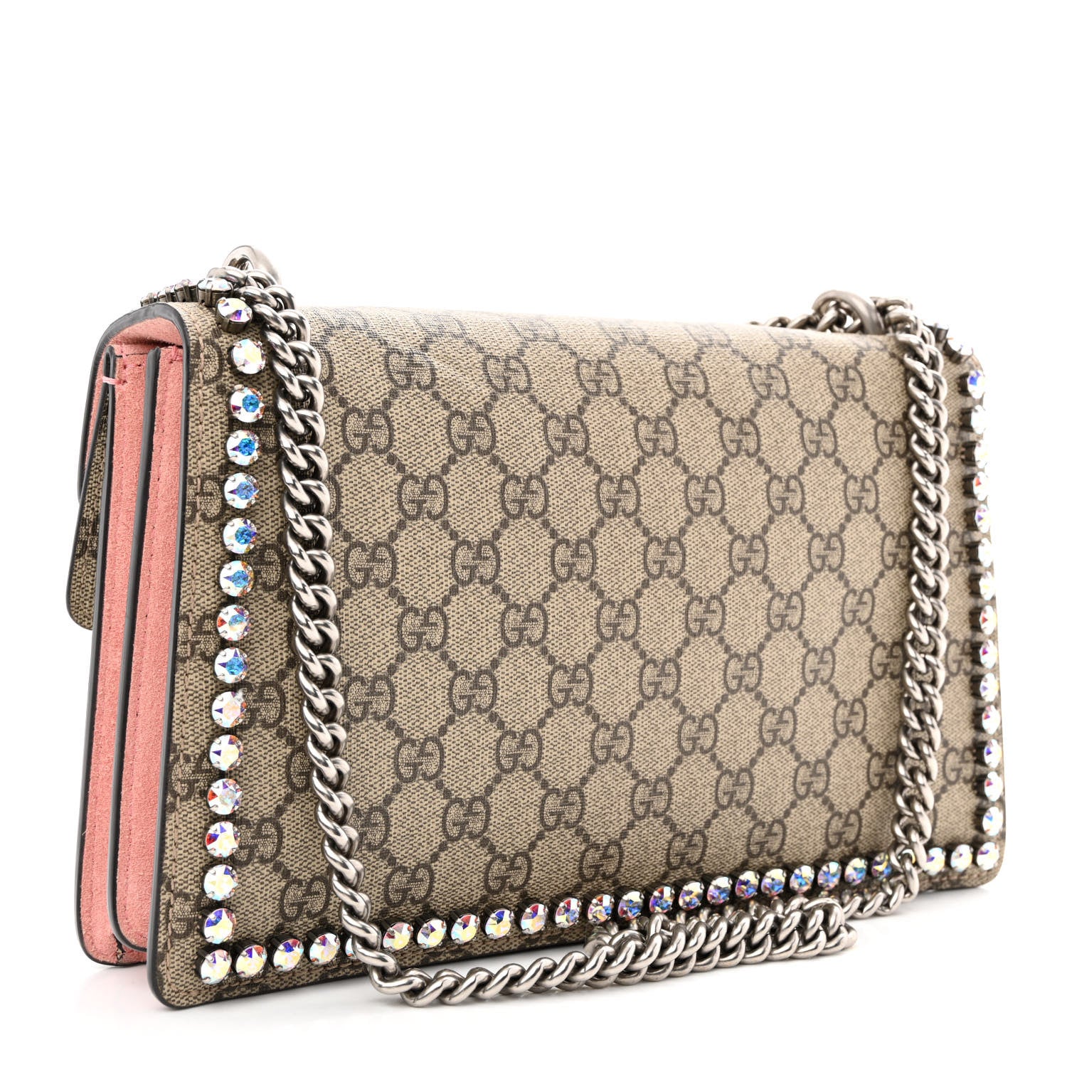Gucci GG Supreme Monogram Suede Crystal Small Dionysus Shoulder Bag Beige Ebony Light Peonia 3 of 12