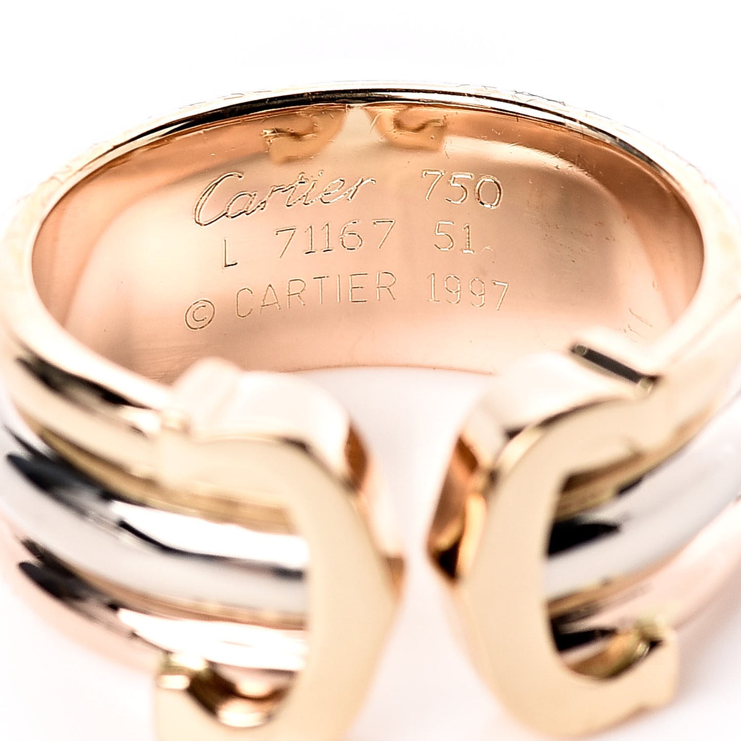 CARTIER 18K Pink Yellow White Gold C De Cartier Ring 51 5.75