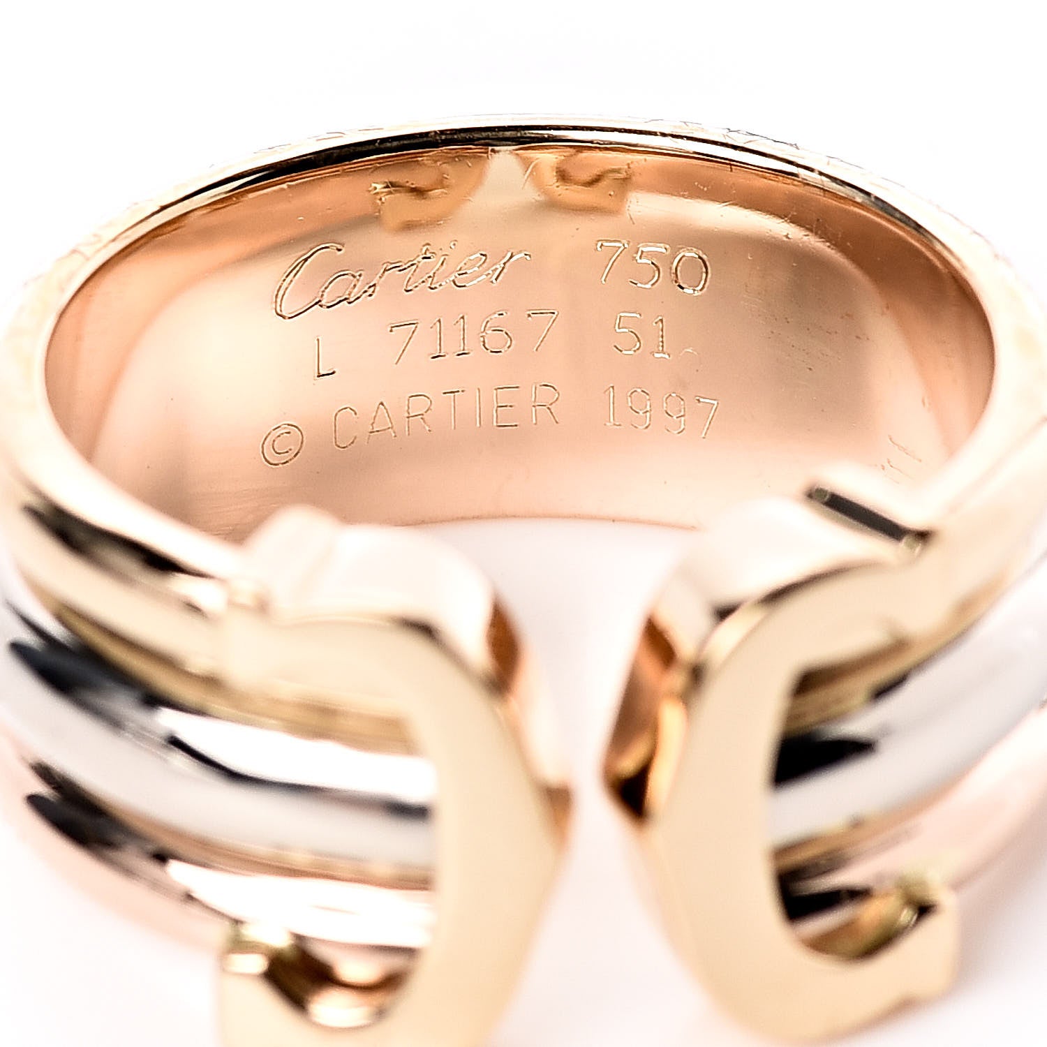Tiffany CARTIER 18K Pink Yellow White Gold C De Cartier Ring 51 5.75 4 of 4
