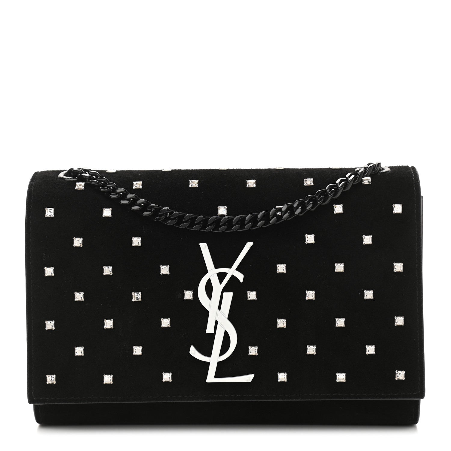 Saint Laurent Suede Crystal Studded Monogram Small Kate Satchel Black 1 of 11