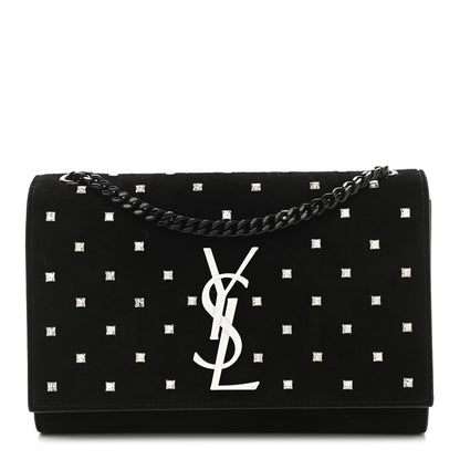 Saint Laurent Suede Crystal Studded Monogram Small Kate Satchel Black 1 of 11
