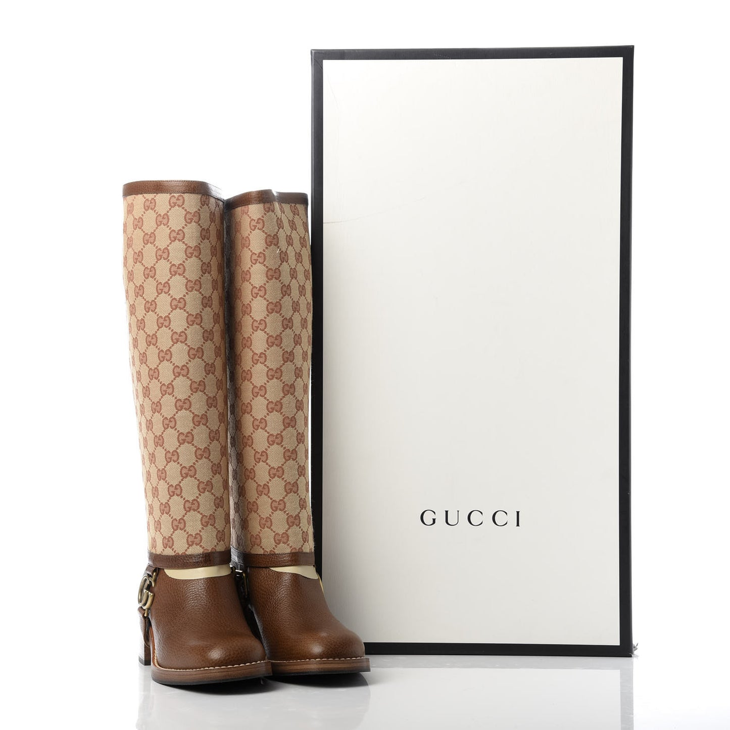 GG Monogram Calfskin Lola Tall Boots 39 Beige Ruggine Cuir