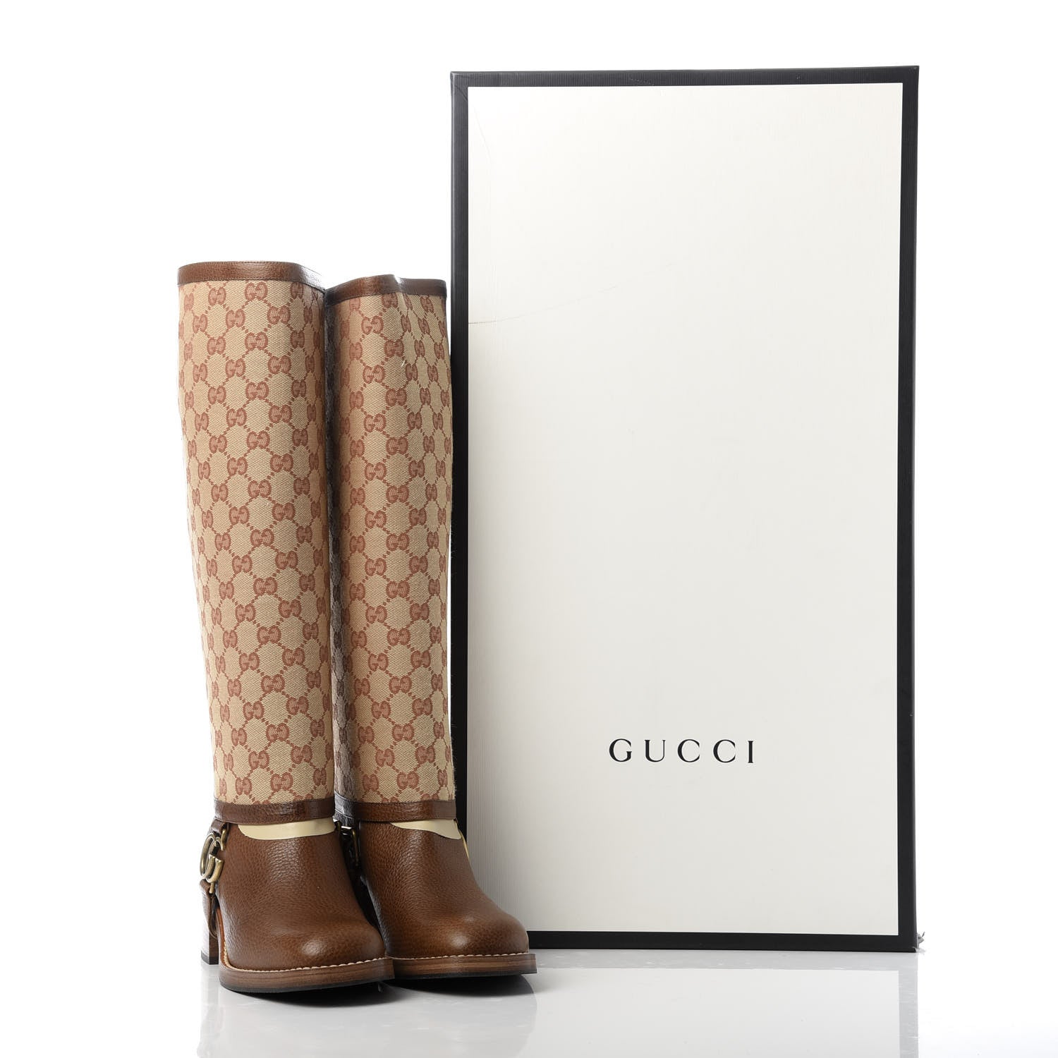Gucci GG Monogram Calfskin Lola Tall Boots 39 Beige Ruggine Cuir 9 of 13