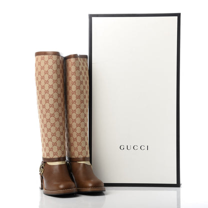 Gucci GG Monogram Calfskin Lola Tall Boots 39 Beige Ruggine Cuir 9 of 13