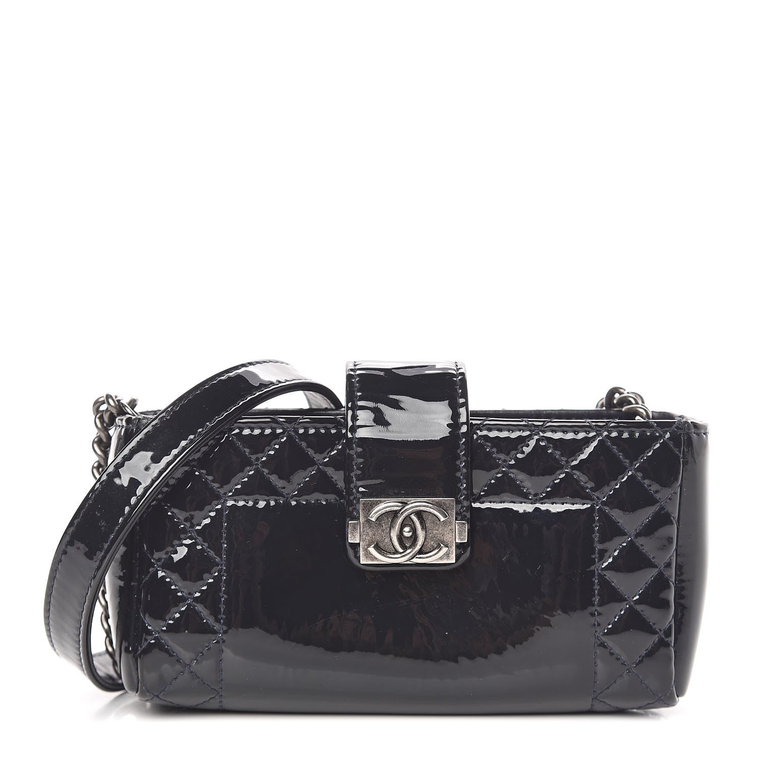 Chanel Patent Mini Boy Reverso Phone Holder Crossbody Navy 1 of 15