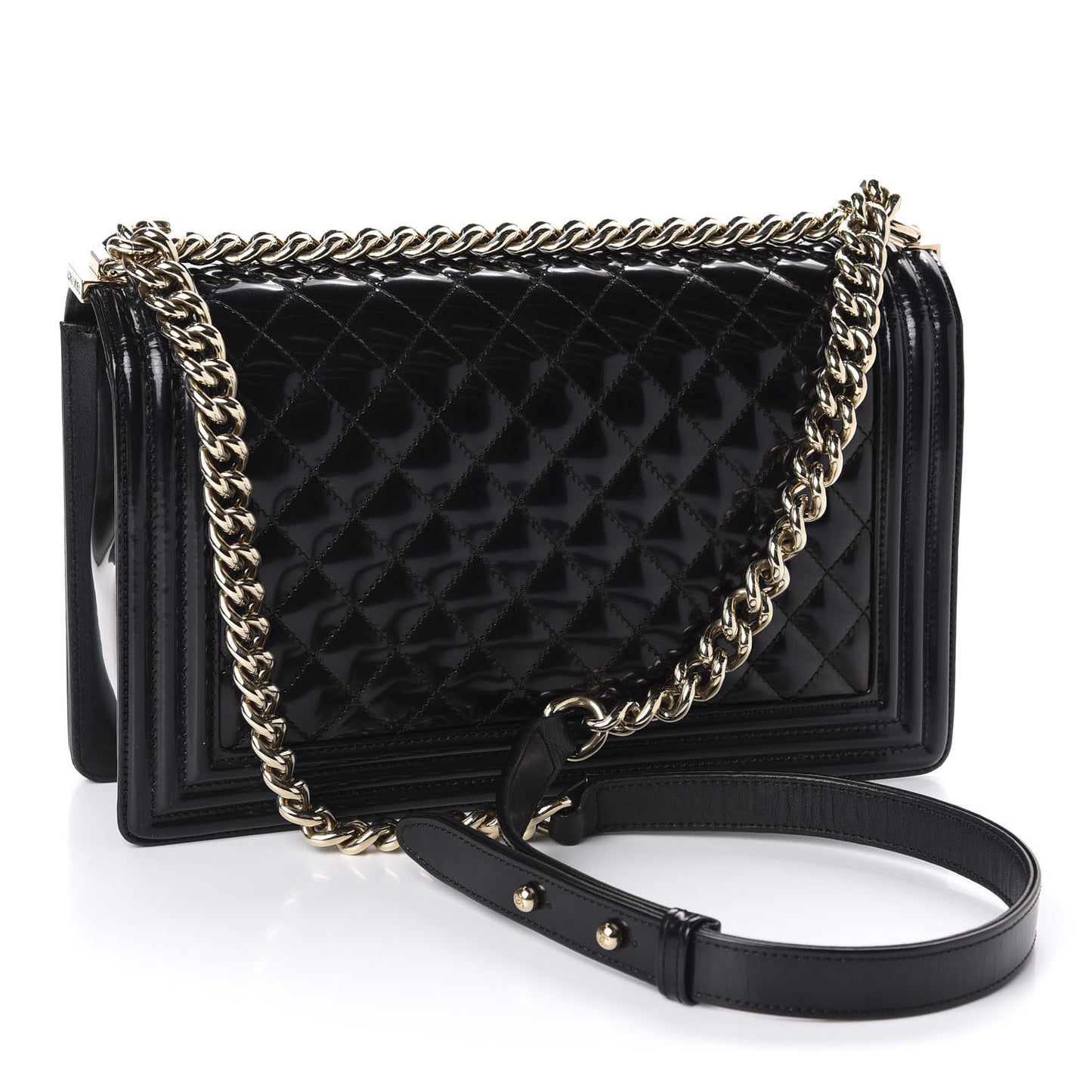 Iridescent Glazed Calfskin Quilted New Medium Boy Flap Black