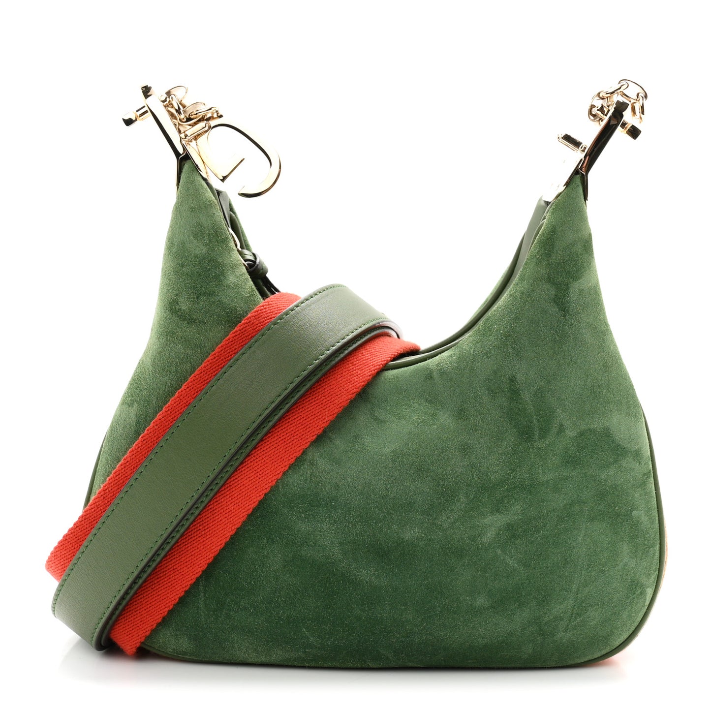 Suede Web Small Attache Shoulder Bag Cactus Green