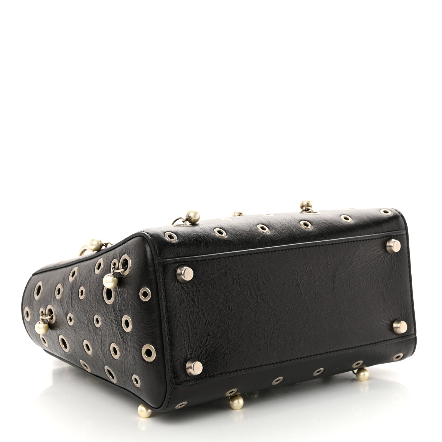 Christian Dior Crinkled Calfskin Studded Pearls Medium Lady Dior Black 4 of 10