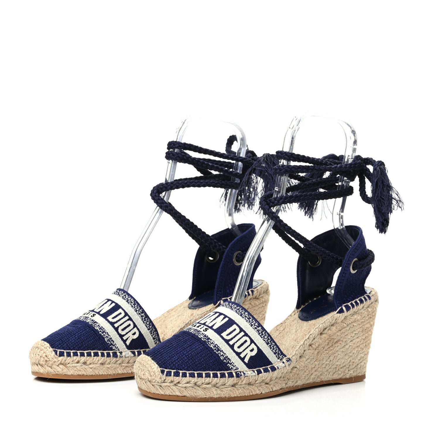 Canvas Embroidered Granville Ankle Tie Espadrille Wedges 39 Indigo Blue
