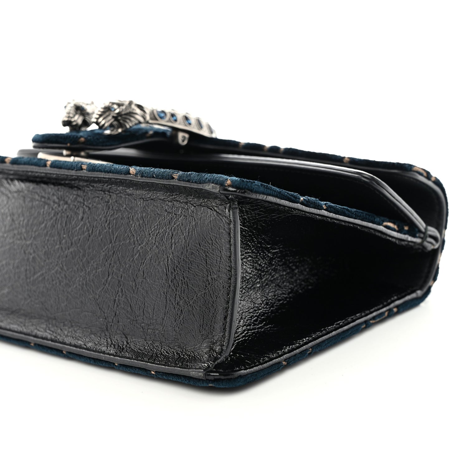 Velvet Skipper Crystal GG Monogram Small Dionysus Shoulder Bag Blue Beige Black
