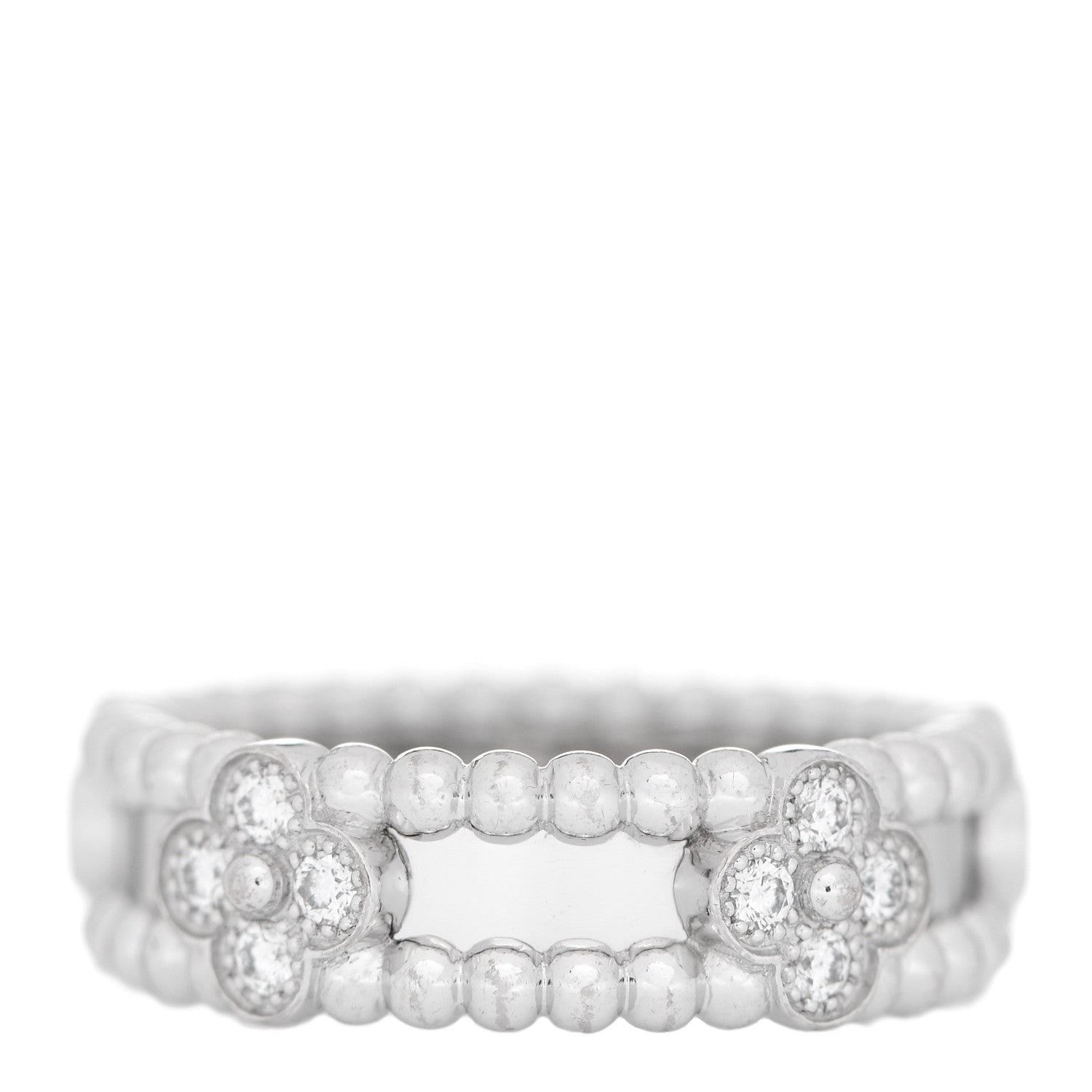 Van Cleef & Arpels 18K White Gold Diamond Perlee Sweet Clovers Ring 51 5.75 3 of 5