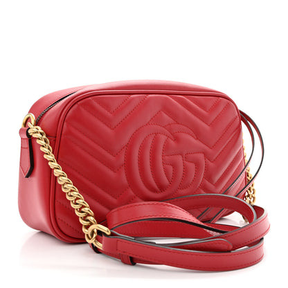 Gucci Calfskin Matelasse Small GG Marmont Chain Shoulder Bag Hibiscus Red 3 of 10