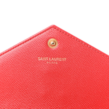 Saint Laurent Grain De Poudre Matelasse Chevron Monogram Envelope Chain Wallet New Red 6 of 10