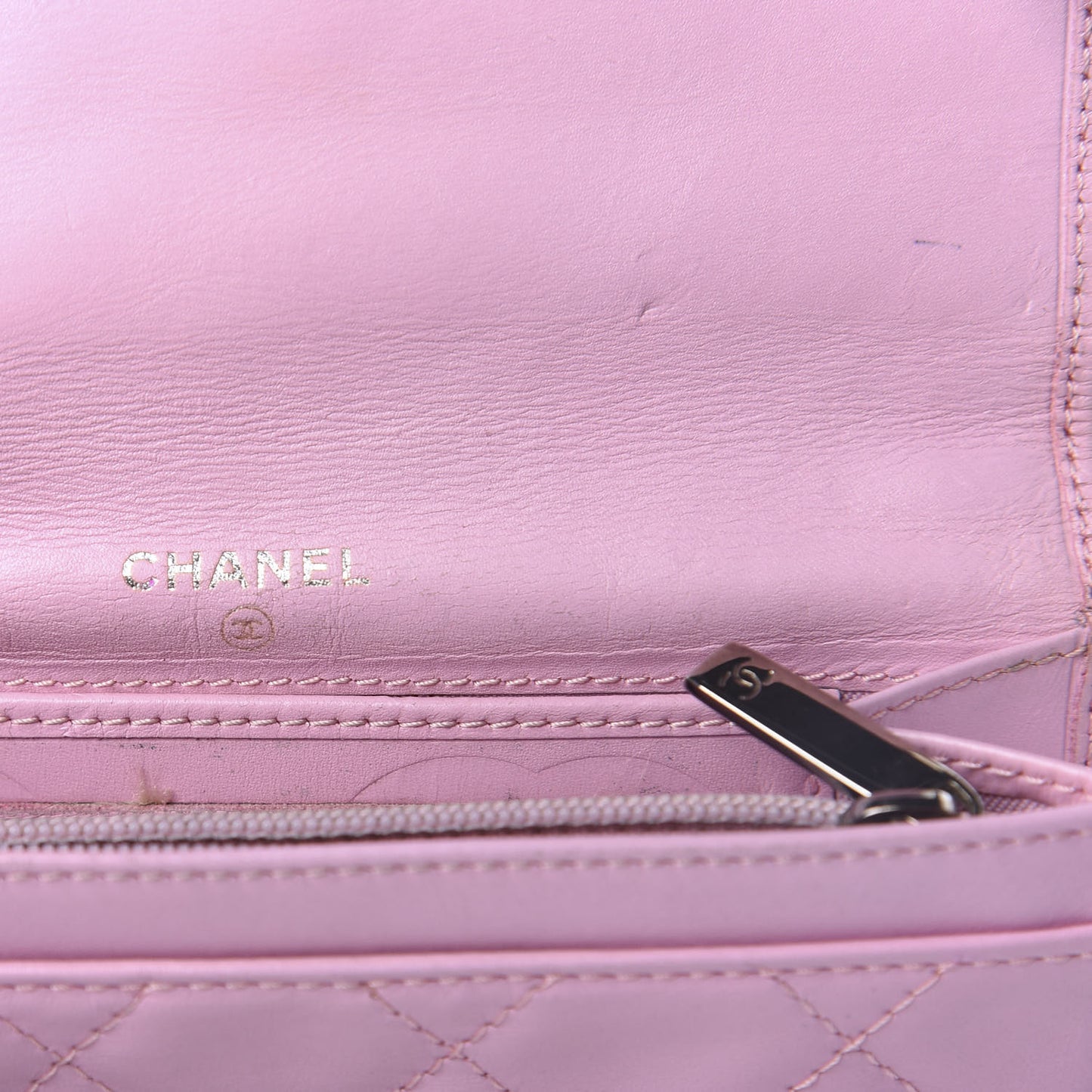 Calfskin Quilted Cambon Flap Wallet Pink
