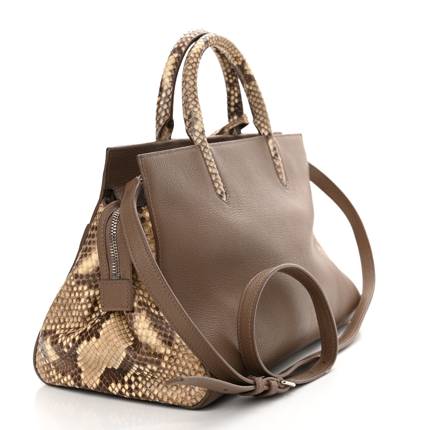 Grained Calfskin Snakeskin Small Cabas Rive Gauche Taupe