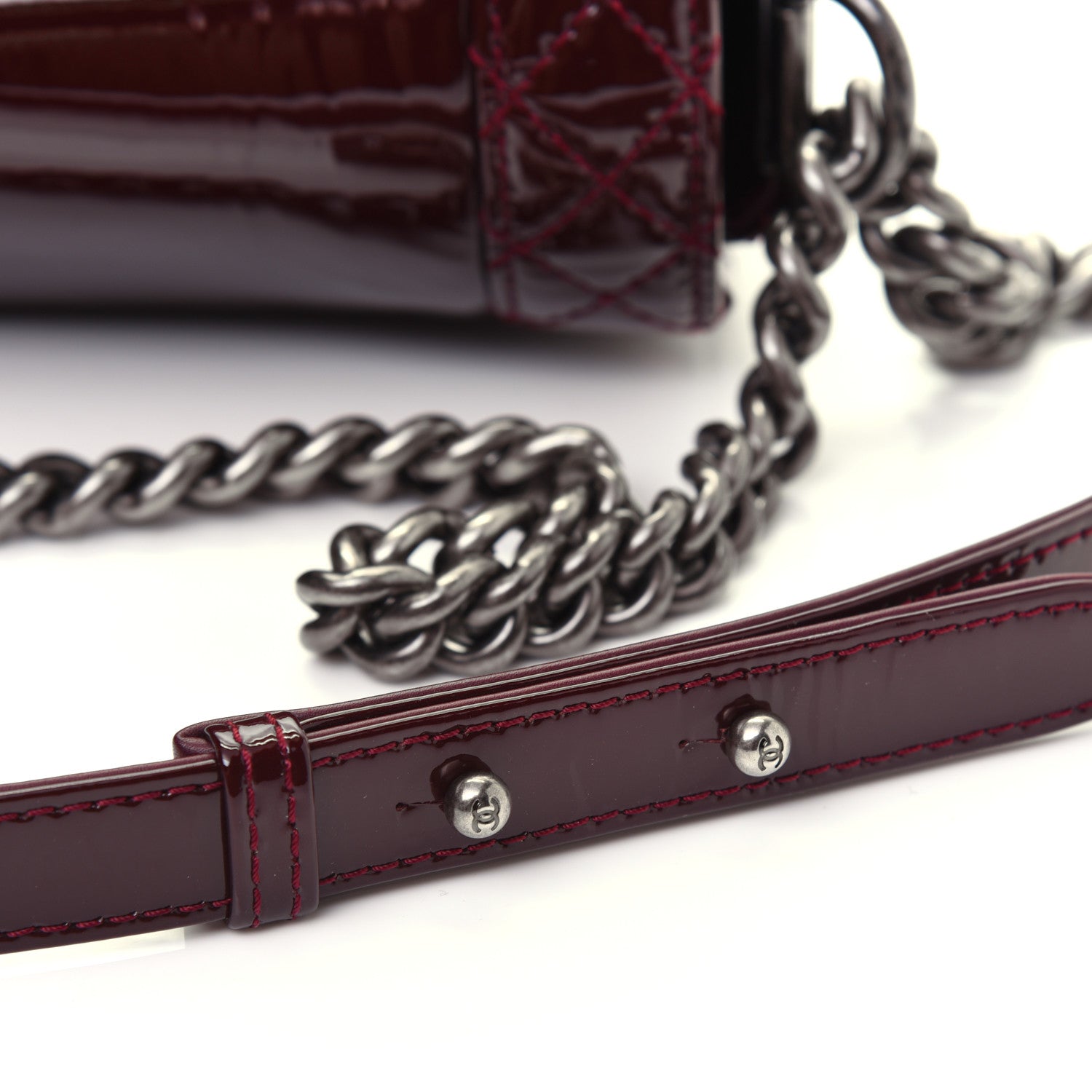 Chanel Patent Large Boy Reverso Flap Burgundy 13 of 13