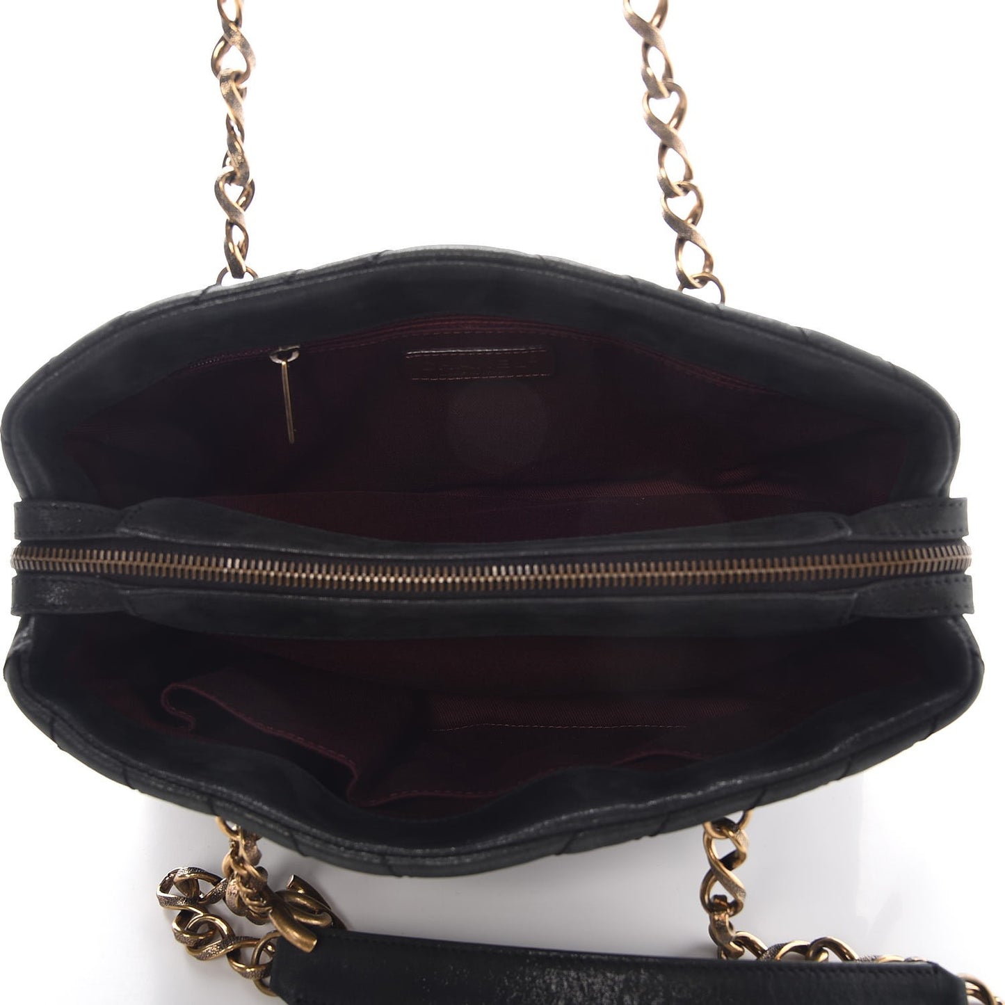 Iridescent Calfskin Chevron Quilted Surpique Tote Black