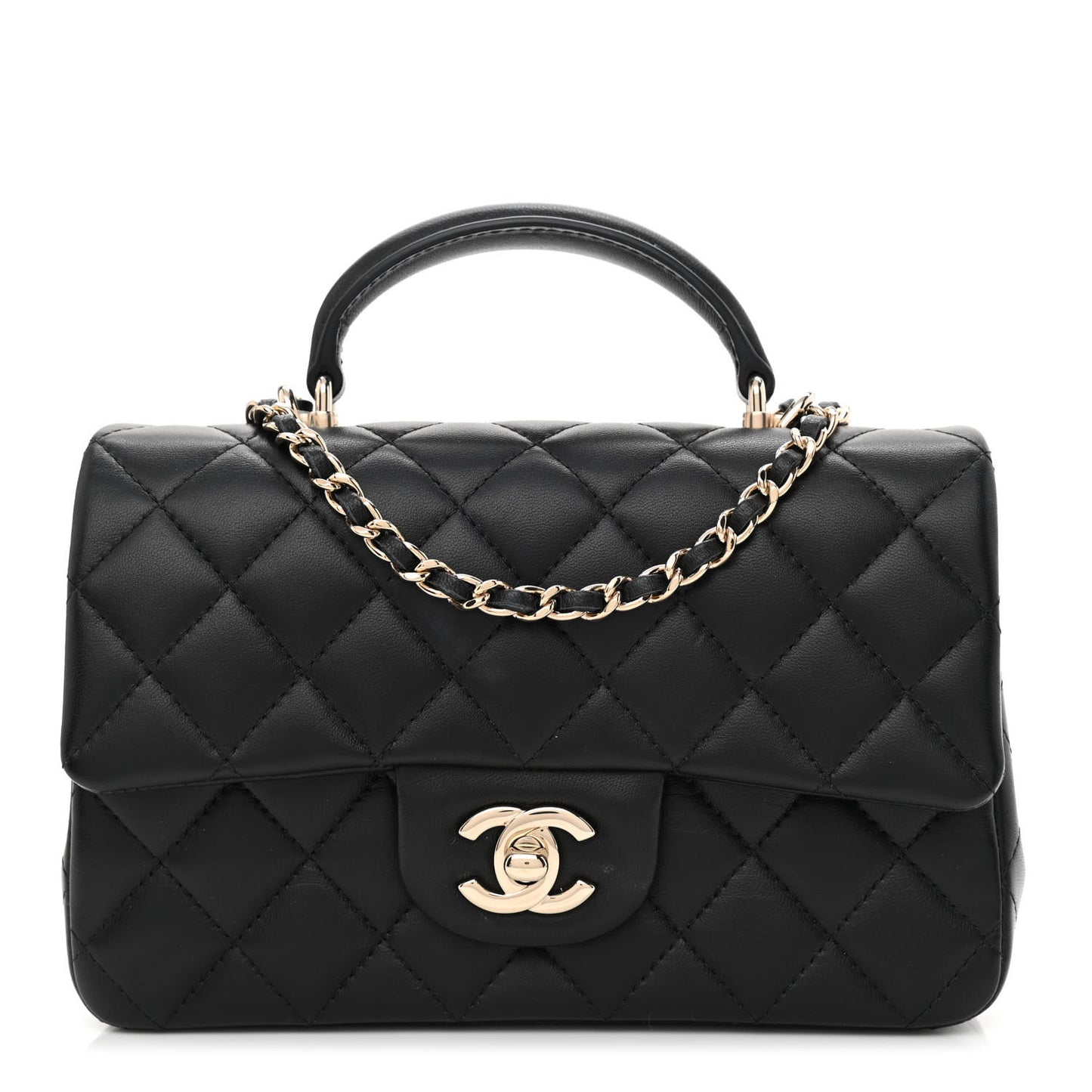 Lambskin Quilted Mini Top Handle Rectangular Flap Black