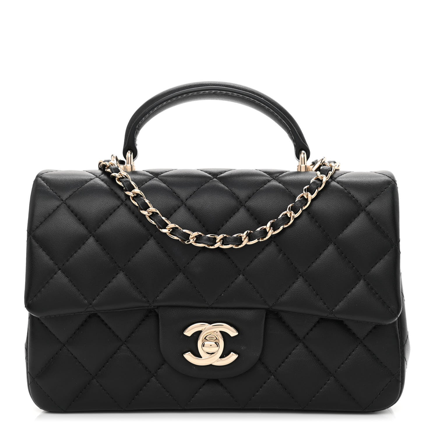 Chanel Lambskin Quilted Mini Top Handle Rectangular Flap Black 1 of 10