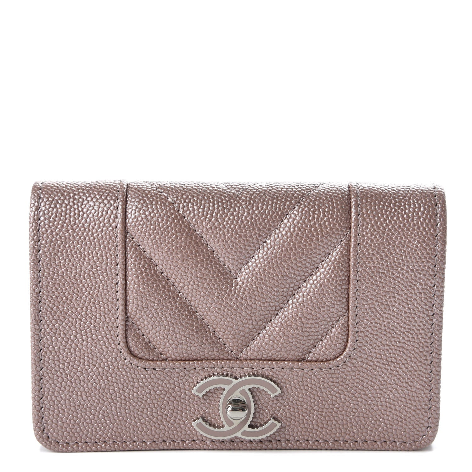 Chanel Metallic Caviar Chevron Quilted Vintage Mademoiselle Flap Card Holder Pink 1 of 8