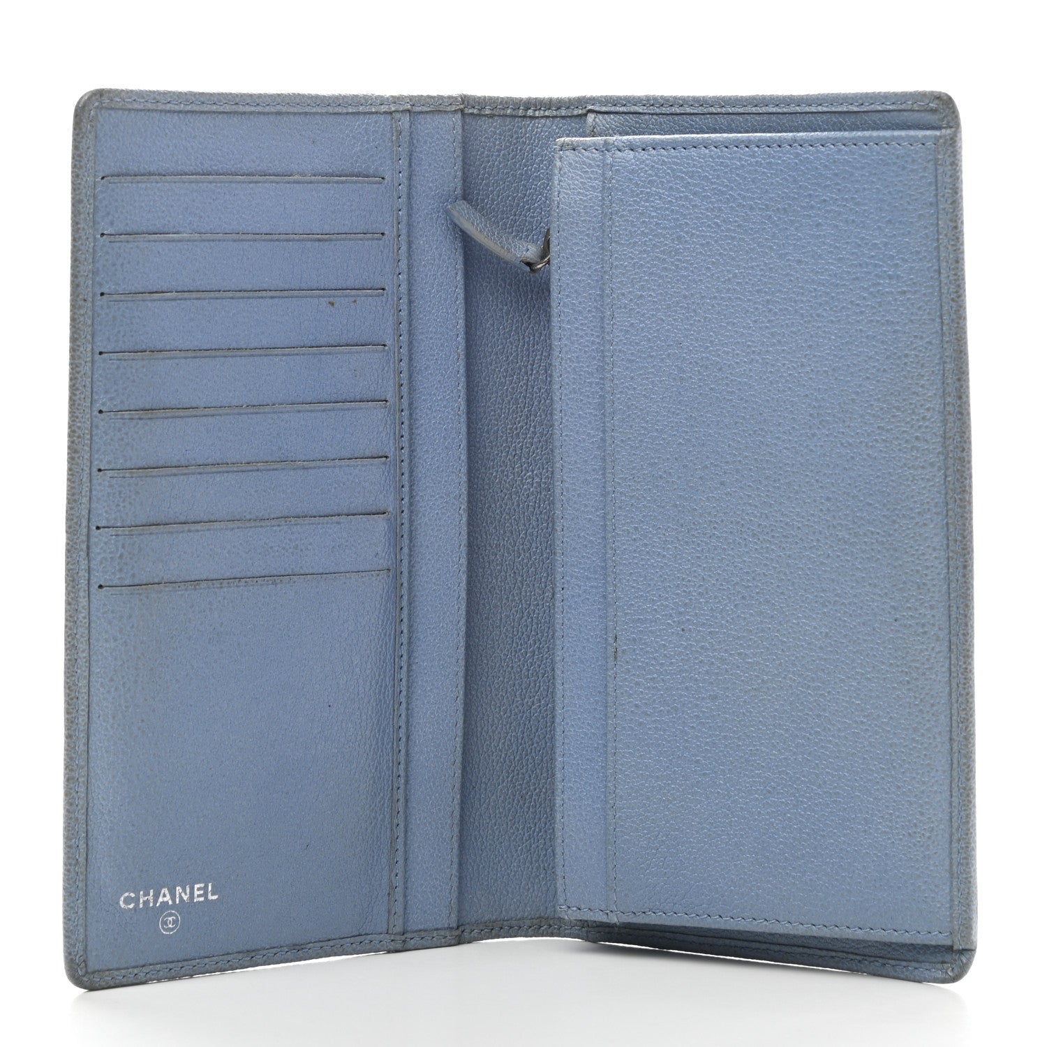 Chanel Goatskin Camellia Embossed Yen Wallet Blue 5 of 12