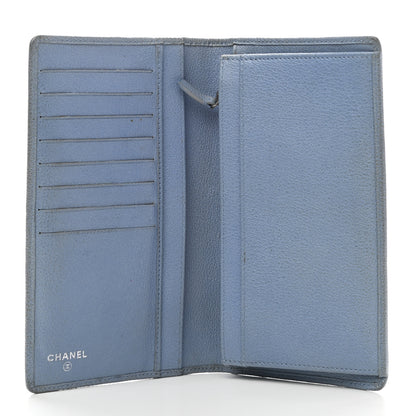 Chanel Goatskin Camellia Embossed Yen Wallet Blue 5 of 12