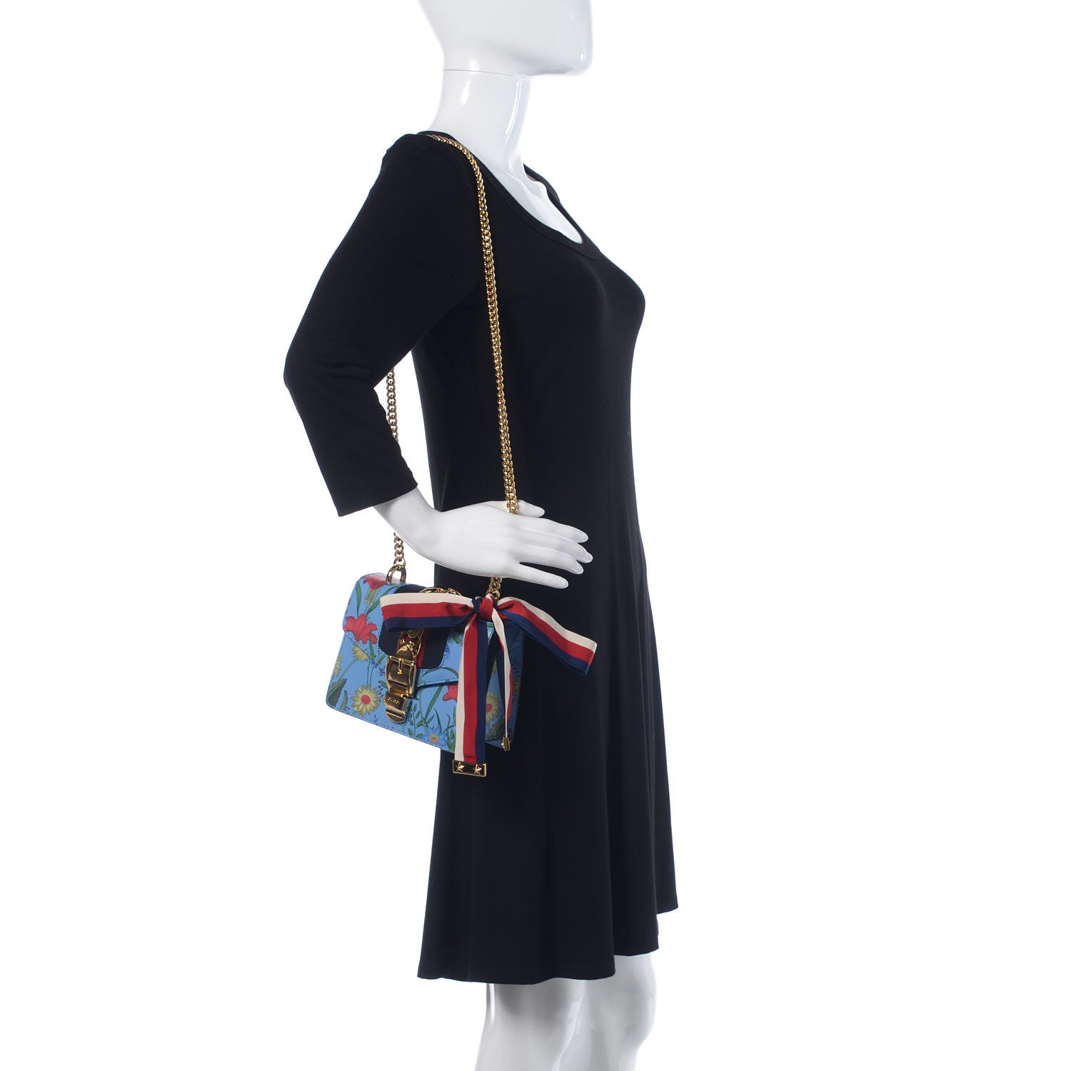 Gucci Shangai Calfskin Web New Flora Mini Sylvie Chain Shoulder Bag Azure 2 of 9