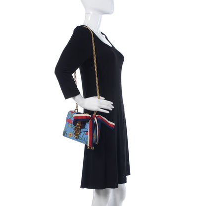 Gucci Shangai Calfskin Web New Flora Mini Sylvie Chain Shoulder Bag Azure 2 of 9