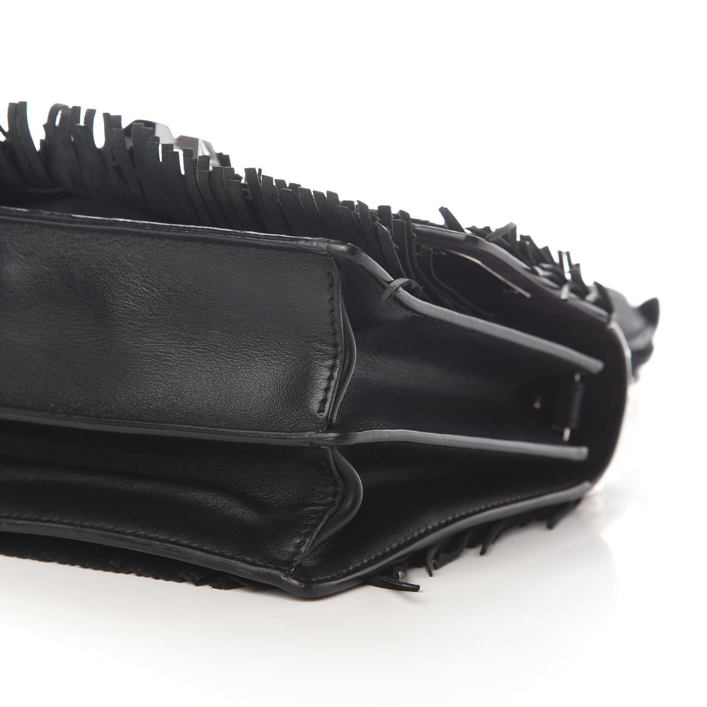 Smooth Calfskin Monster Eyes Fringe Studded Small Kan I Shoulder Bag Black