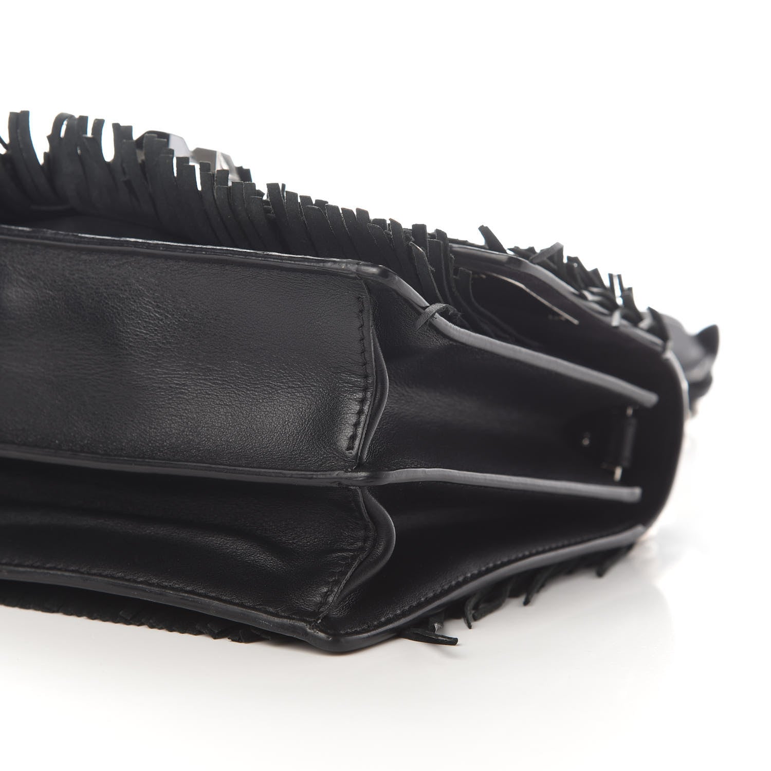 Fendi Smooth Calfskin Monster Eyes Fringe Studded Small Kan I Shoulder Bag Black 9 of 12